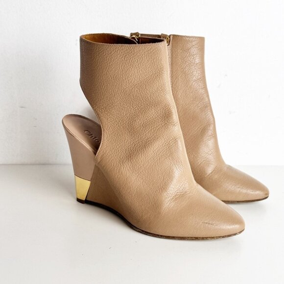 Chloe sling back wedge ankle booties cream taupe size 38 - Picture 2 of 7